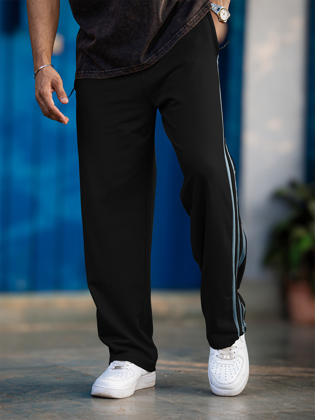 

Maniac Men Cotton Relaxed Fit Side Stripes Track Pants, Black