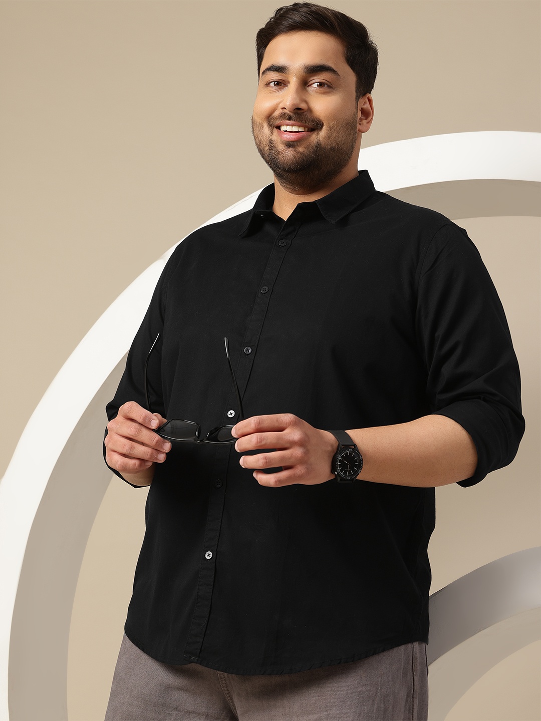 

Sztori Men Plus Size Premium Pure Cotton Casual Shirt, Black