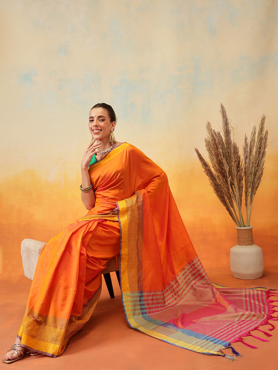 

Silk Land Art Silk Uppada Pattu Ready to Wear Saree, Orange