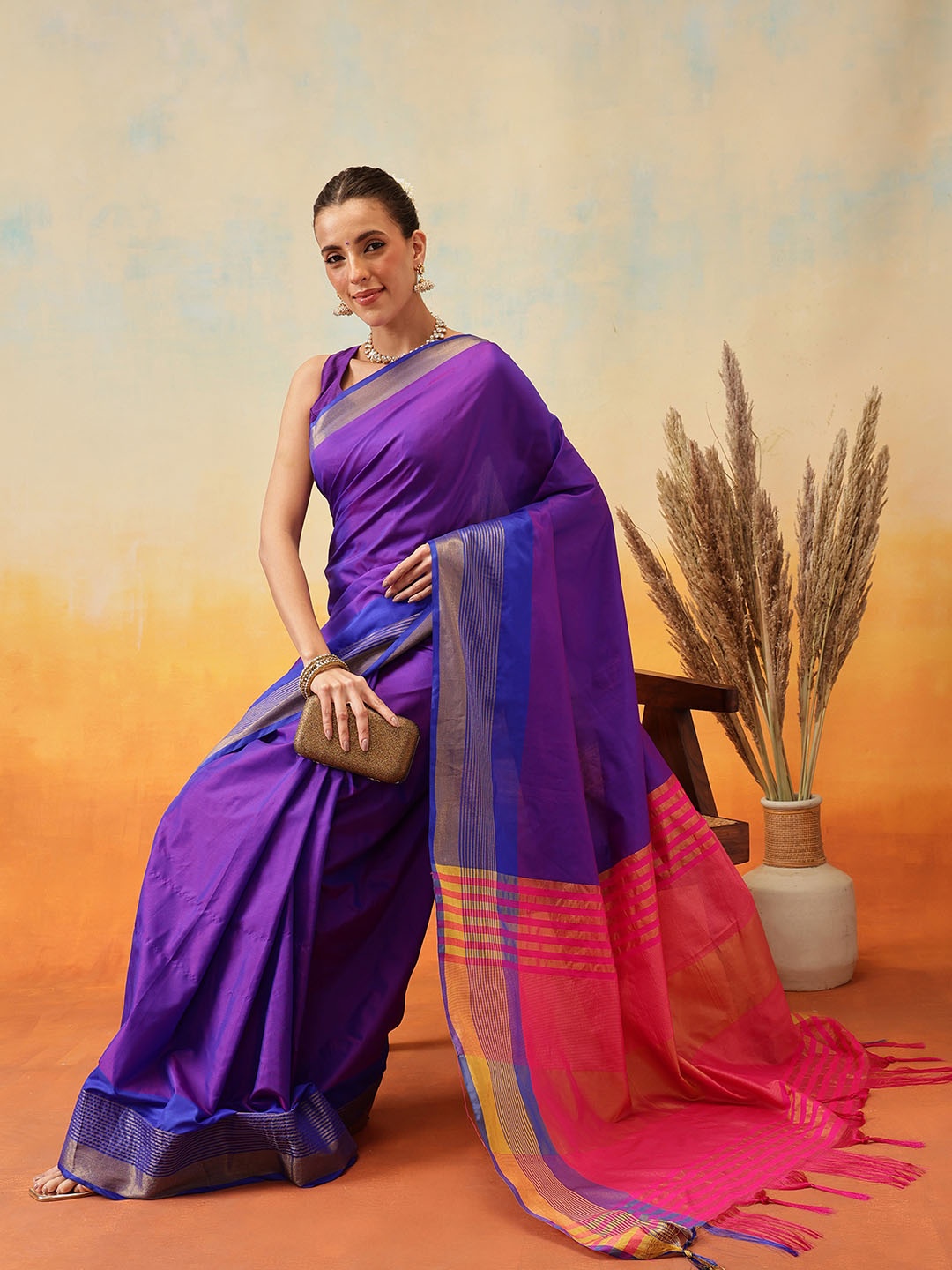 

Silk Land Art Silk Uppada Pattu Ready to Wear Saree, Blue