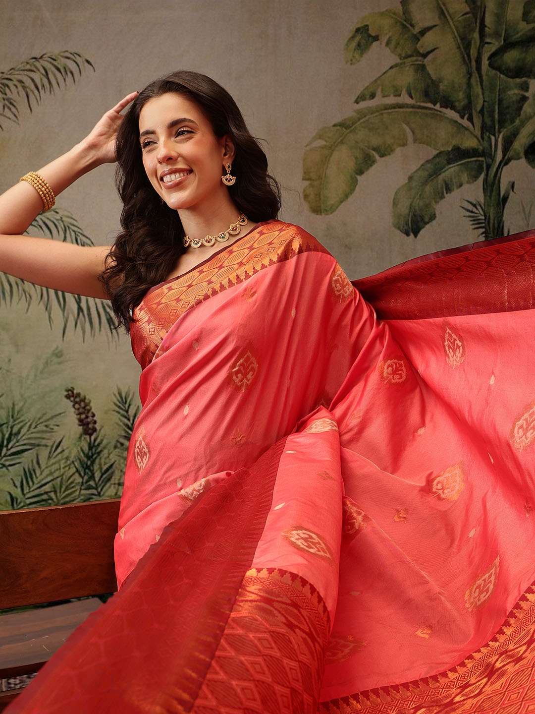 

Silk Land Banarasi Soft Silk Copper Zari Woven Saree, Peach