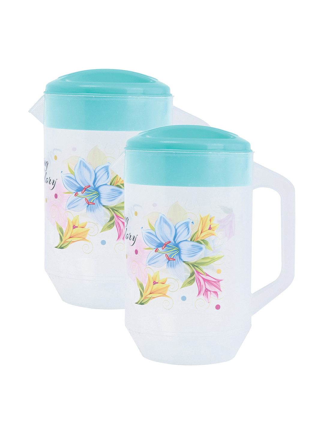 

Kuber Industries Green & Transparent 2 Pieces Floral Printed Water Jugs With Lids-2.4 L