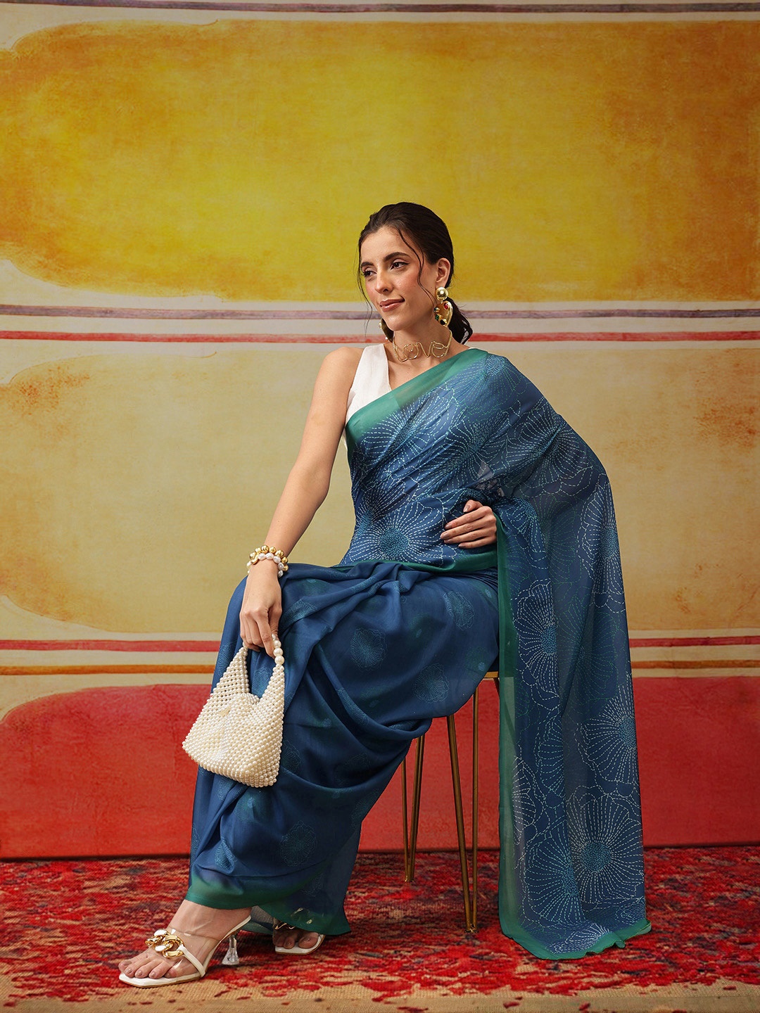 

Silk Land Kalamkari Chanderi Digital Print Saree, Teal