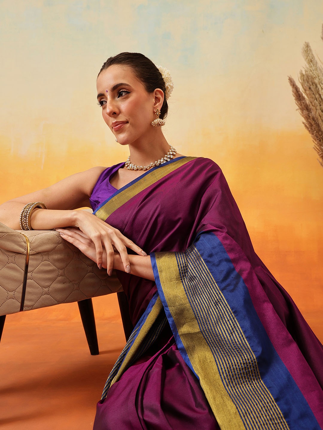 

Silk Land Art Silk Uppada Pattu Ready to Wear Saree, Purple