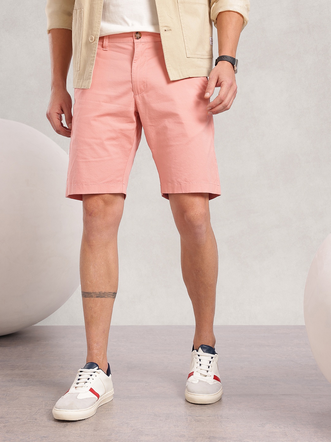 

Nautica Men Solid Pure Cotton Slim Fit Chino Shorts, Peach