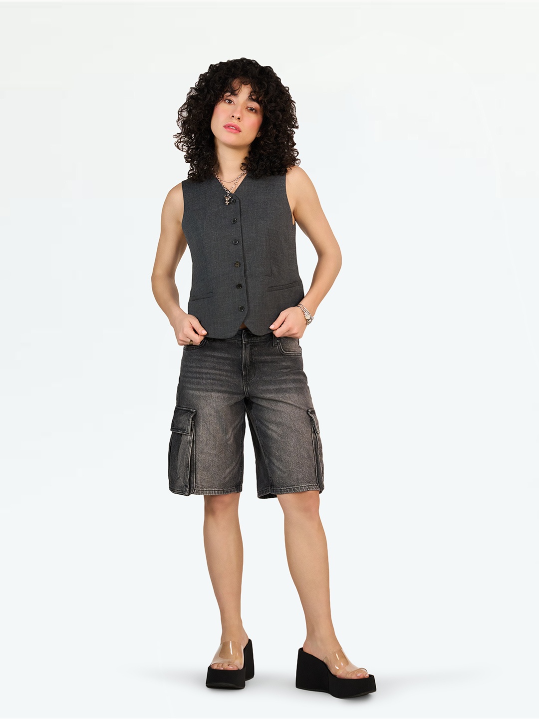 

LOVEGEN Women Cotton Black Cargo Bermuda Shorts