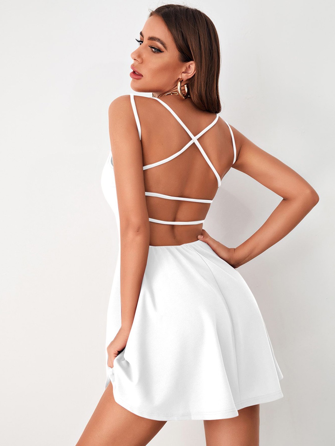 

CORSICA Crisscross Backless Fit & Flare Mini Dress, White