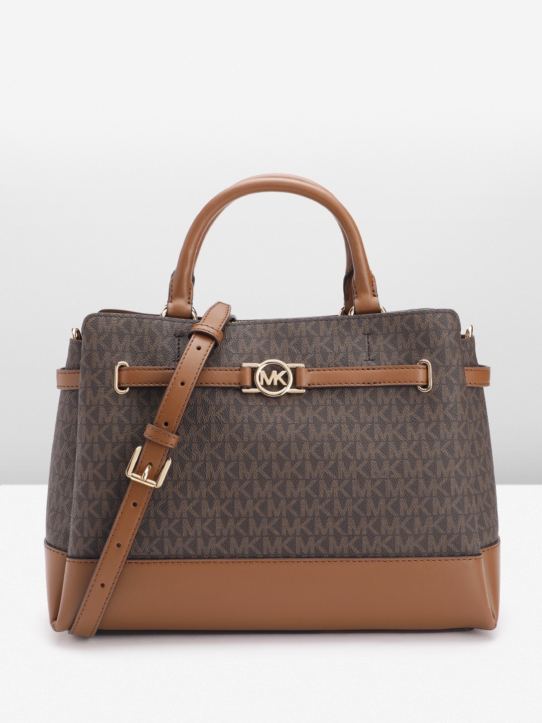 

Michael Kors Brand Logo Printed Satchel, Coffee brown