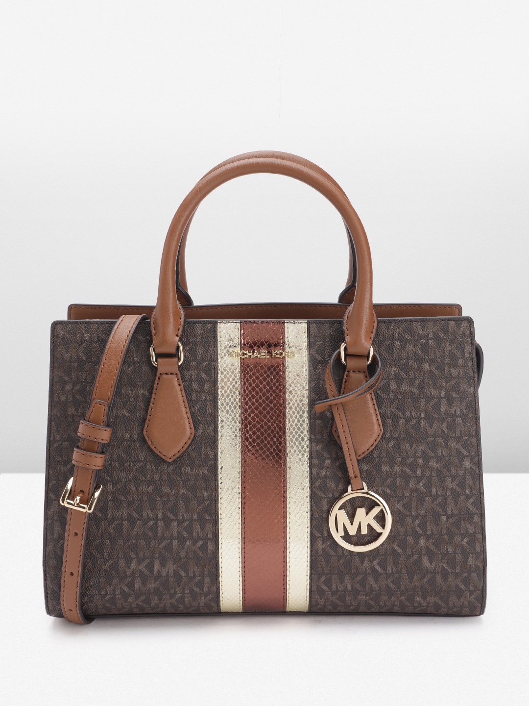 

Michael Kors Brand Logo Print Structured Handheld Bag, Brown