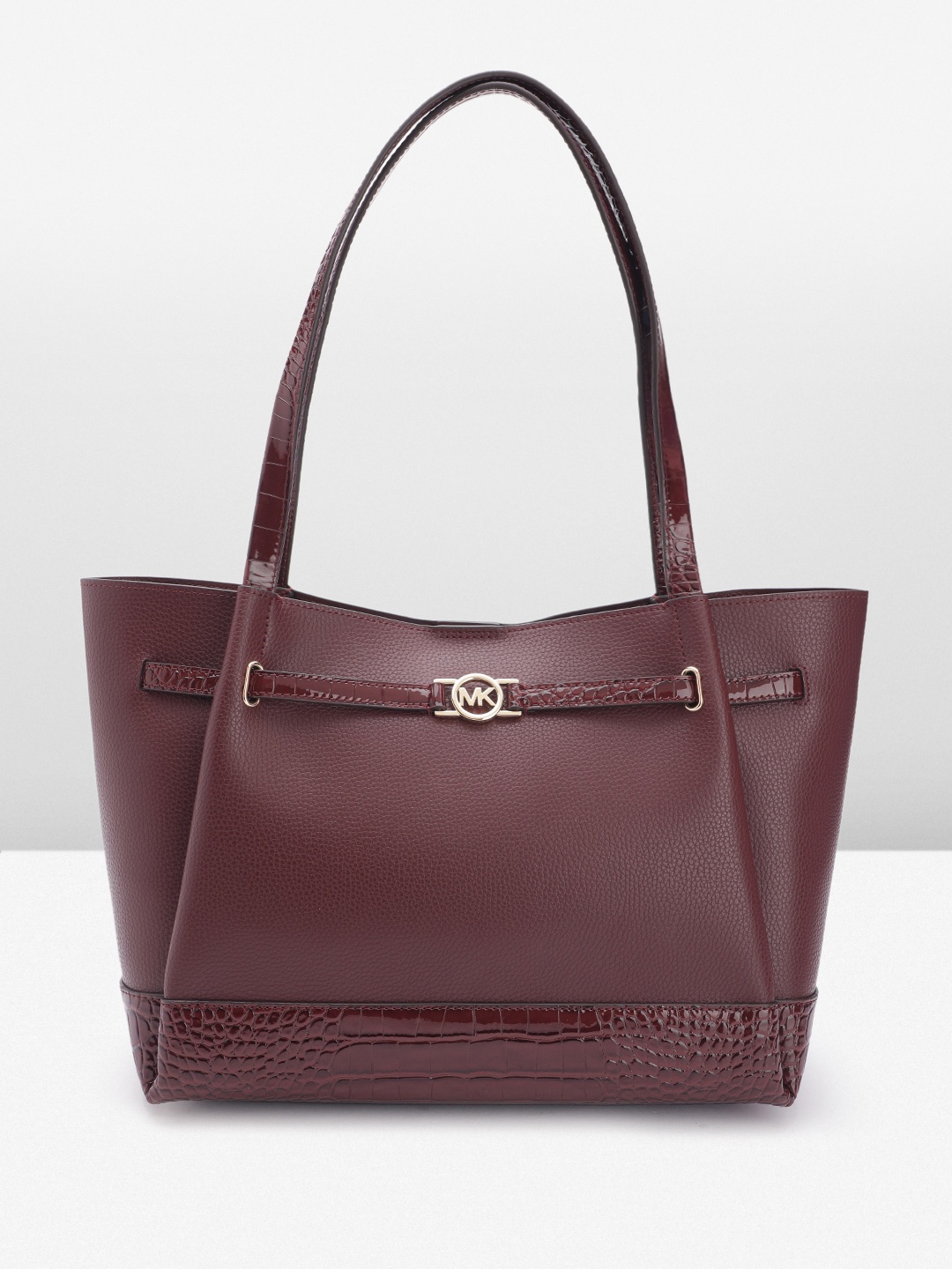 

Michael Kors Leather Structured Tote Bag with Crocskin-Textured Detail, Burgundy