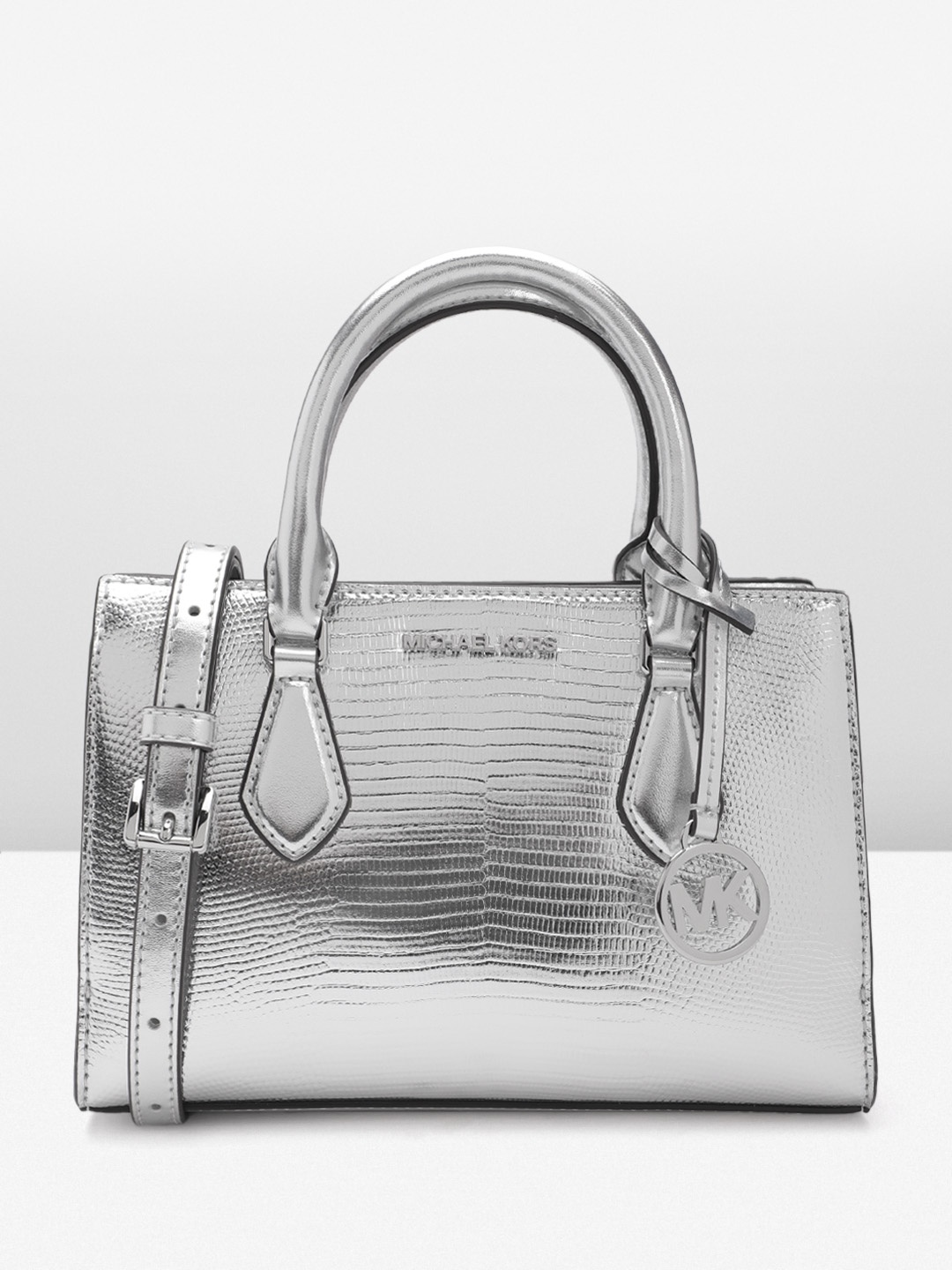 

Michael Kors Animal Textured Leather Structured Handheld Bag, Silver