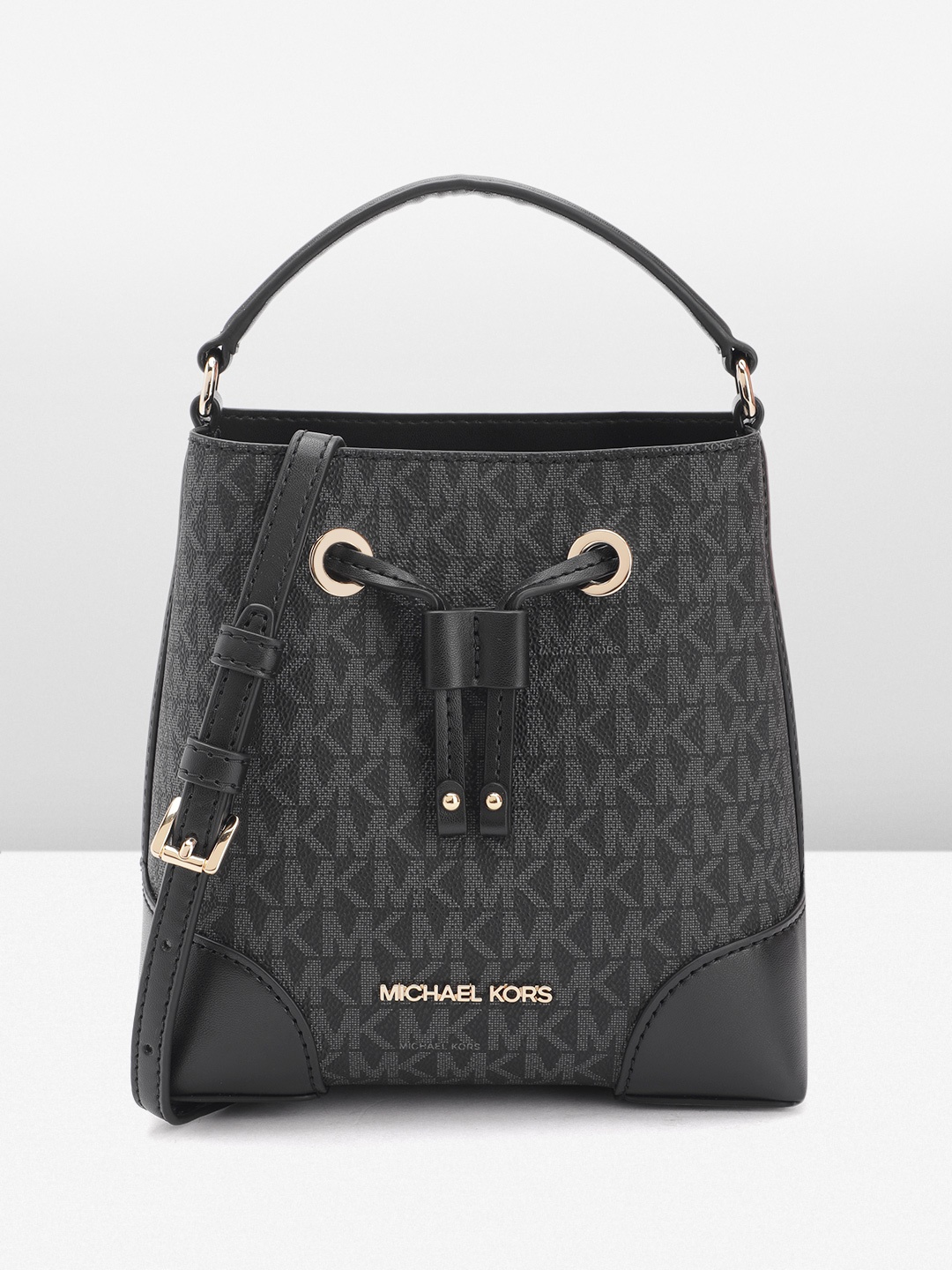 

Michael Kors Brand Logo Print Bucket Handheld Bag, Black