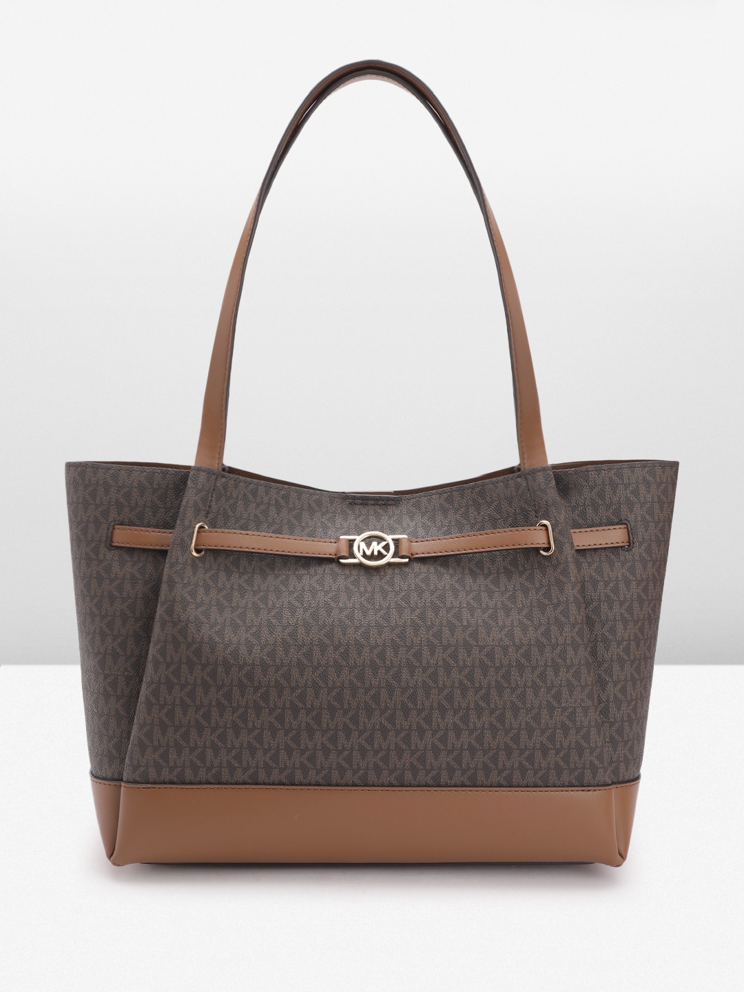 

Michael Kors Brand Logo Print Leather Structured Tote Bag, Coffee brown