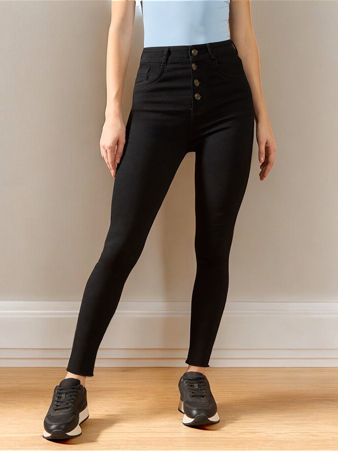 

DOLCE CRUDO Women Skinny Fit High-Rise Stretchable Jeans, Black
