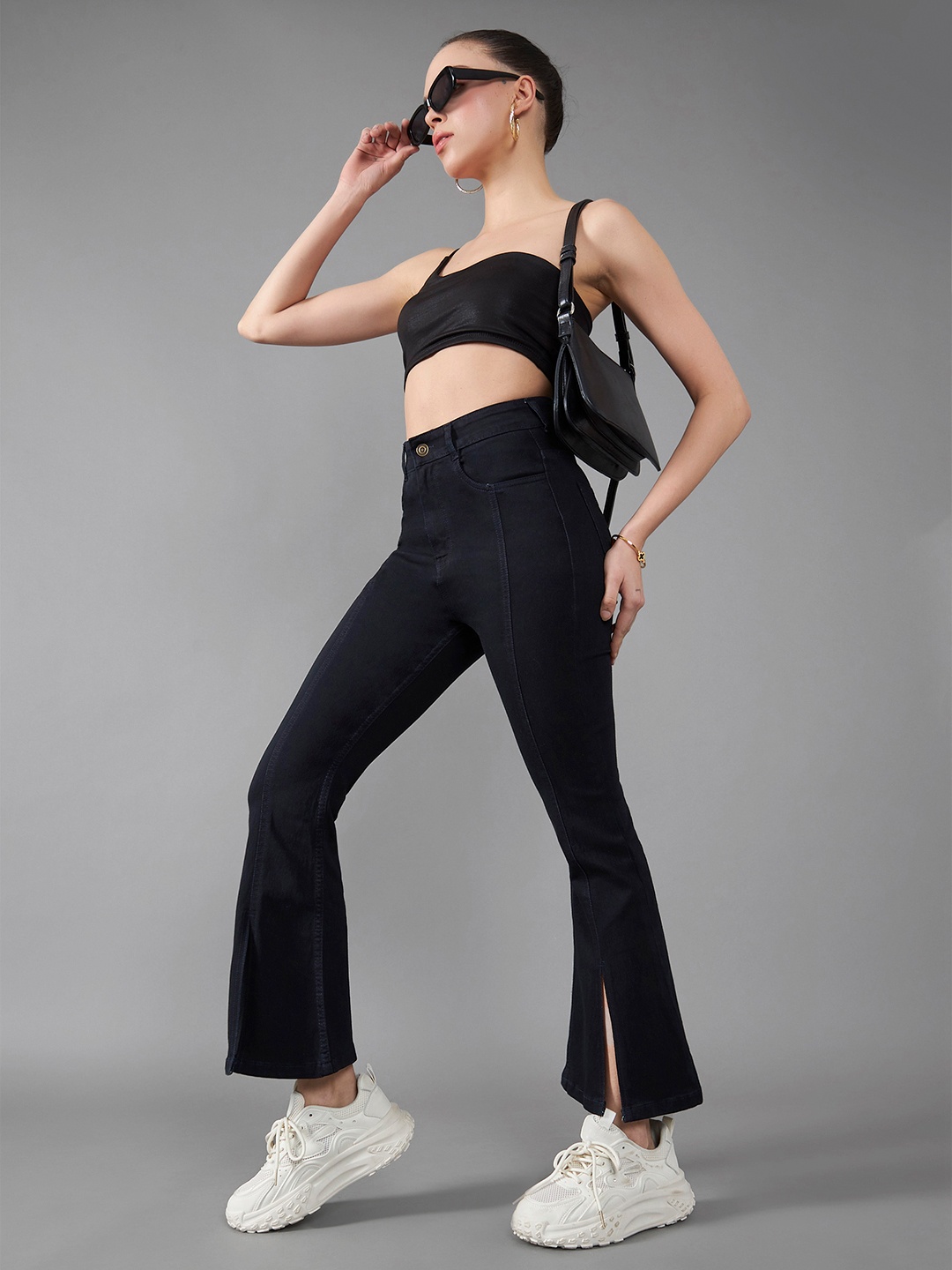 

DOLCE CRUDO Women Bootcut High-Rise Jeans, Black