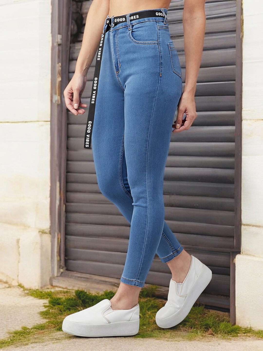 

DOLCE CRUDO Women Cotton High-Rise Stretchable Jeans, Blue