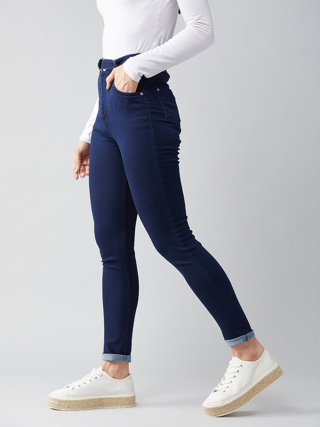 

DOLCE CRUDO Women Skinny Fit High-Rise Stretchable Jeans, Navy blue