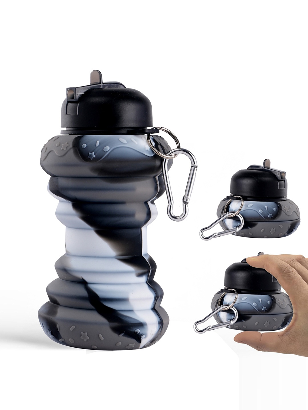 

Kuber Industries Black Pack of 3 Collapsible Water Bottles With Flip Cap-600 ml Each