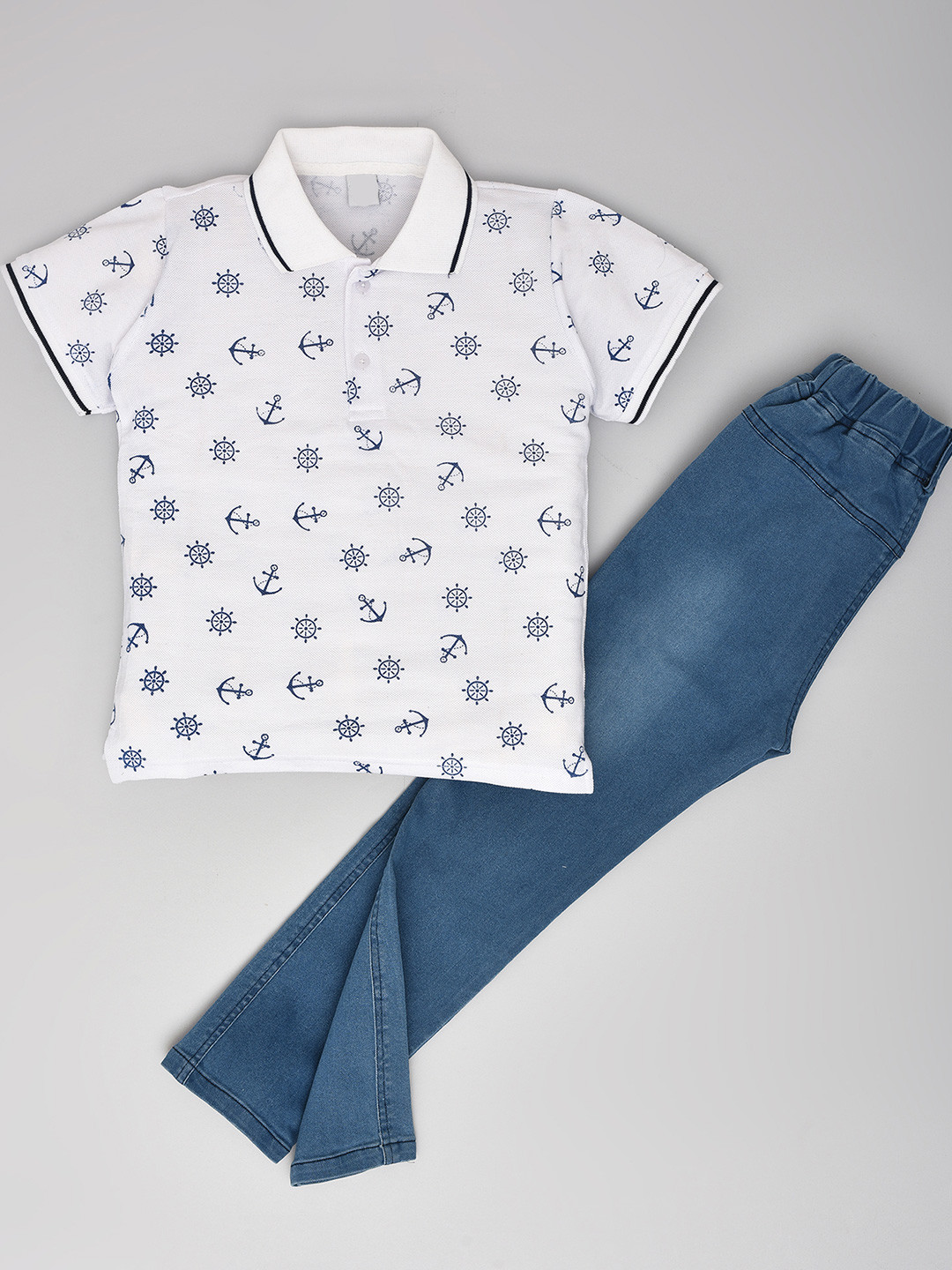 

BAESD Boys Printed Polo Collar T-Shirt With Trouser, White