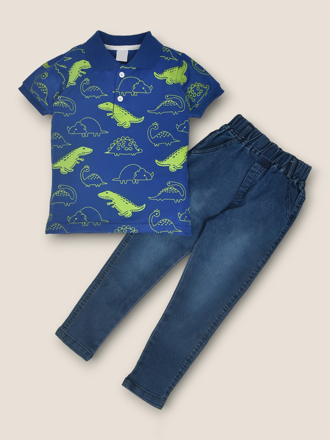 

BAESD Boys Printed Polo Collar T-Shirt With Trouser, Navy blue