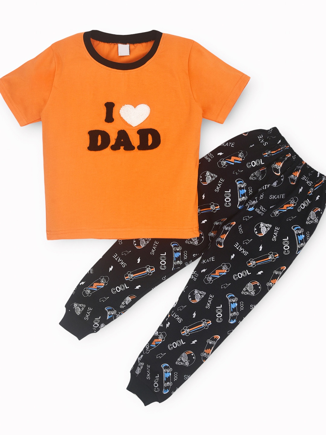 

BAESD Boys Embroidered Round Neck Pure Cotton T-Shirt With Jogger, Orange