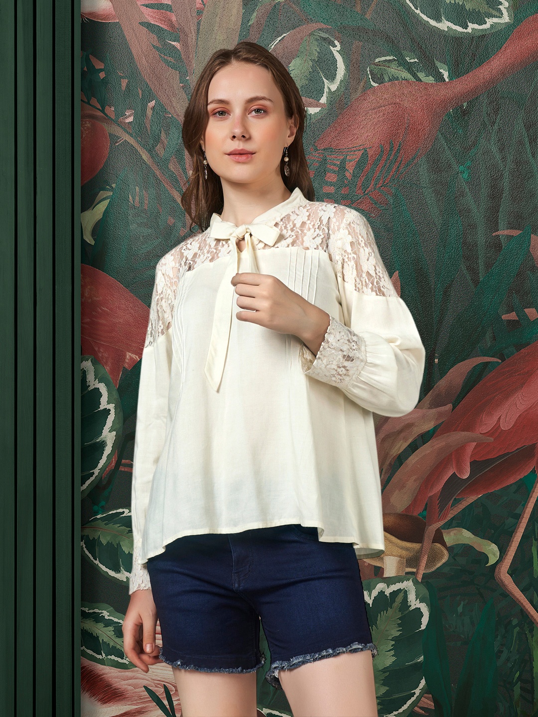 

DressBerry Women Tie-Up Neck Top, Off white