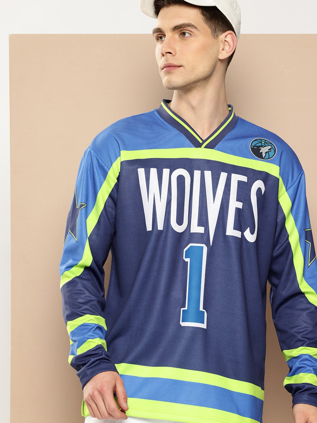 

NBA Men Typography Printed Oversized T-shirt, Navy blue