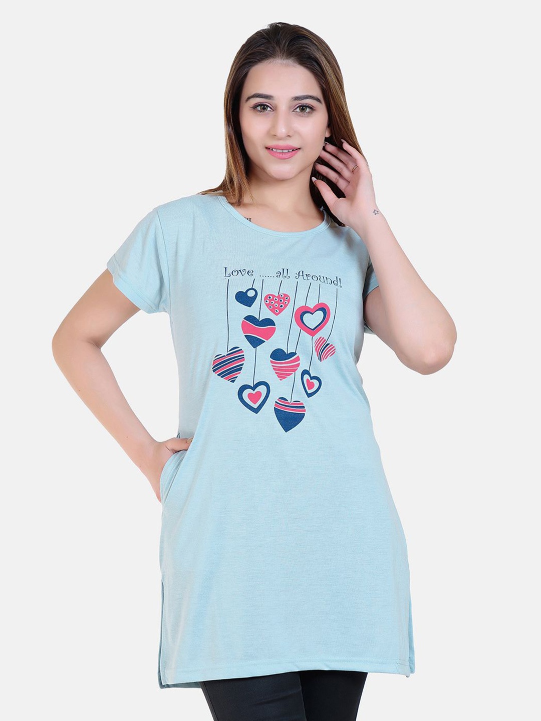 

Divine Girl Graphic Printed Cotton Longline T-Shirt, Grey