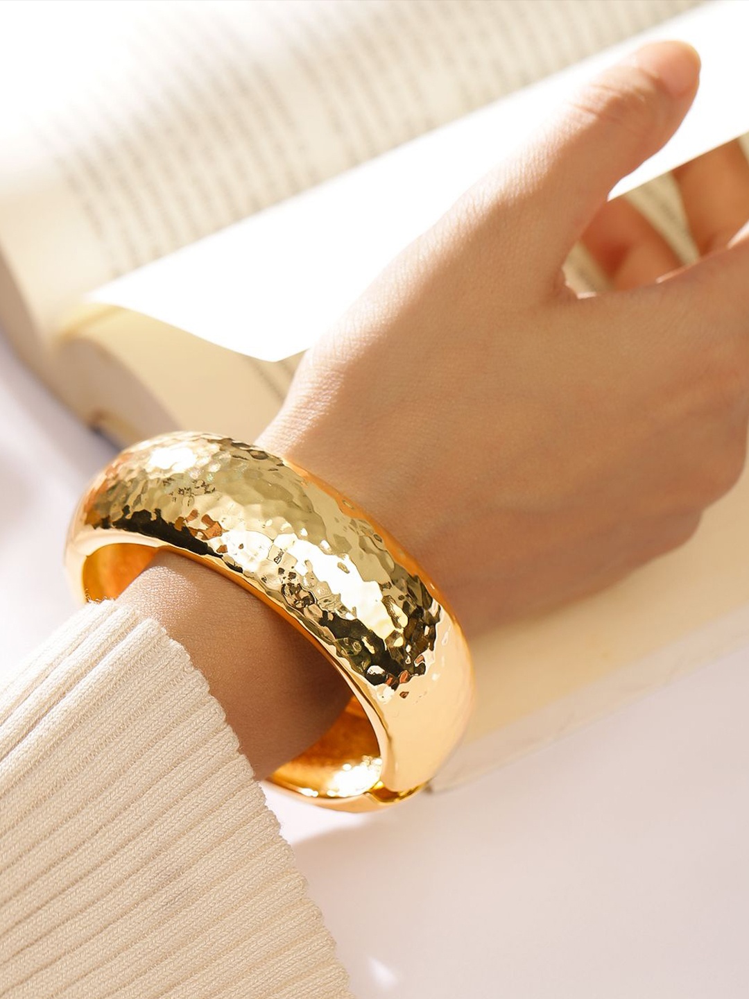 

Rubans 18K Gold Plated Hammered Bangle Bold Statement Bracelet