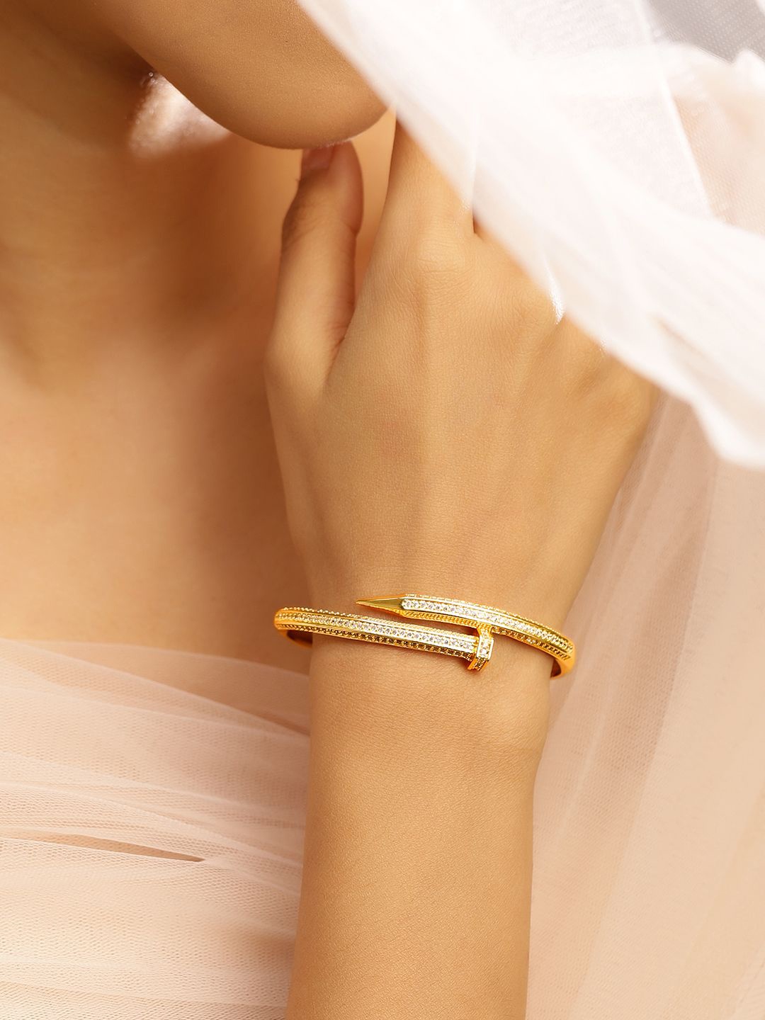 

Rubans 18K Gold Plated Demi Fine Cubic Zirconia Openable Bracelet