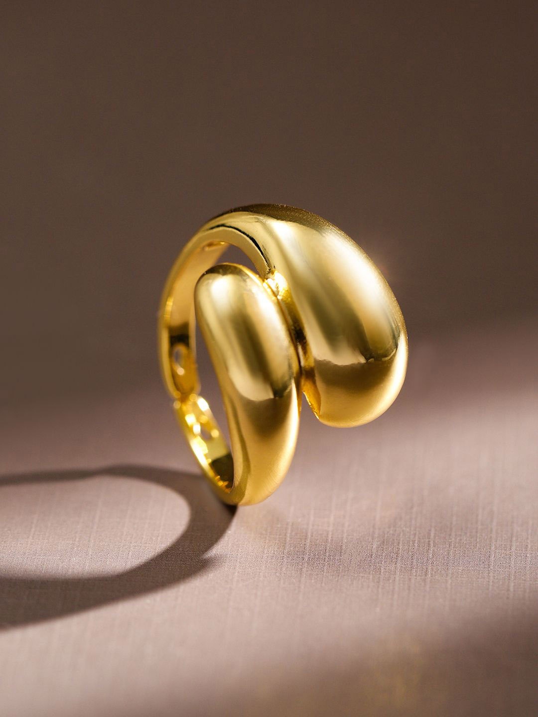 

Rubans 22K Gold Plated Sculptural Bold Statement Adjustable Ring