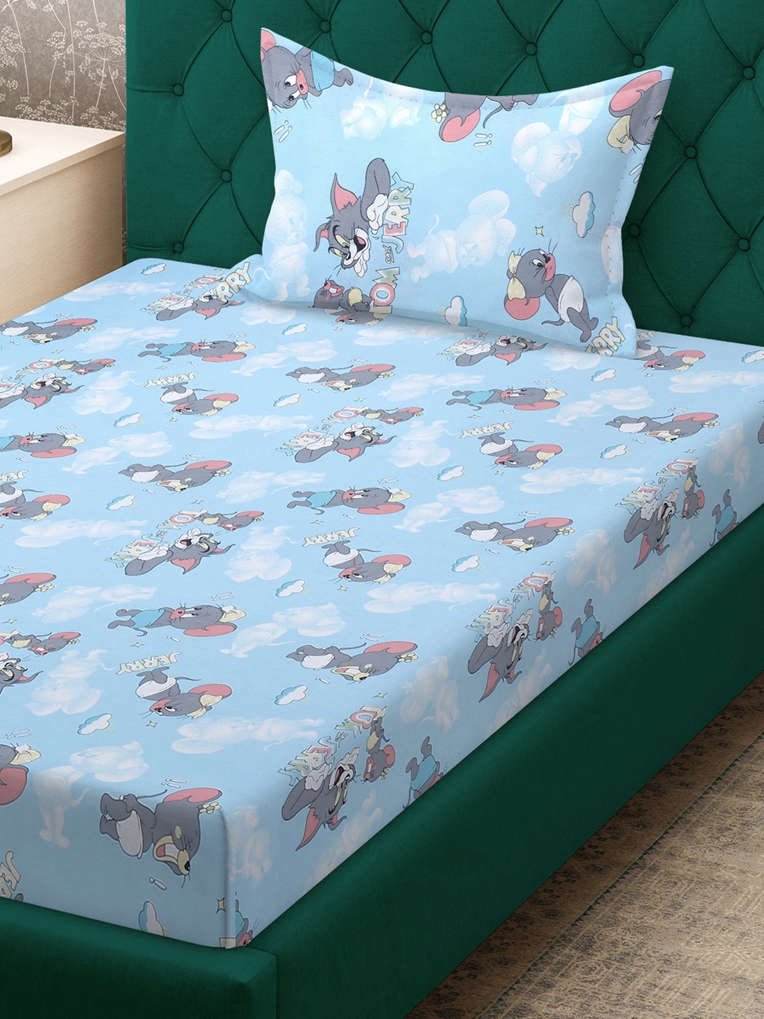 

KLOTTHE Kids Blue & Grey Printed Pure Cotton 400 TC Single Bedsheet Sets - 2.25 m x 1.5 m