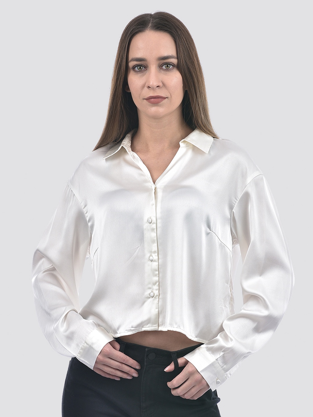 

ONLY Women Regular Fit Spread Collar Solid Casual Shirt, White