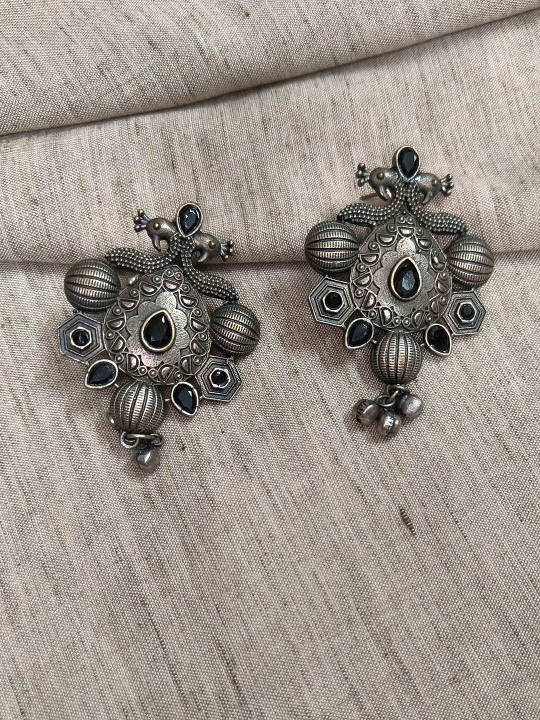 

Molcha Artificial Stone Studded Peacock Shaped Drop Earrings, Silver