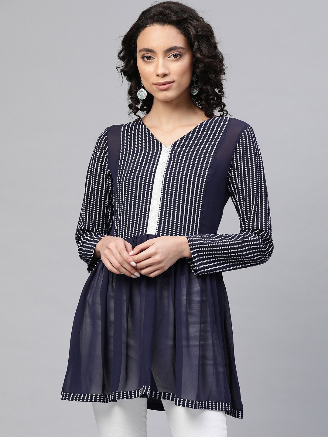 

Ahalyaa Women Striped Tunic, Blue