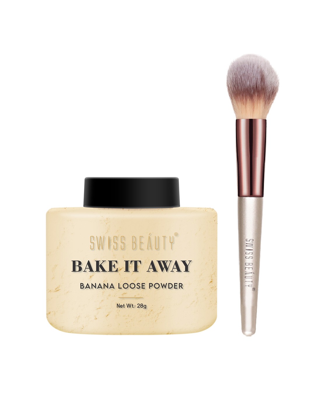 

SWISS BEAUTY Set of Bake It Away Banana Loose Powder & Powder Brush, Silver