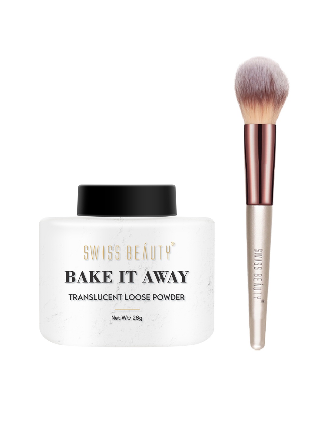

SWISS BEAUTY Set of Bake It Away Translucent Loose Powder & Powder Brush, Silver