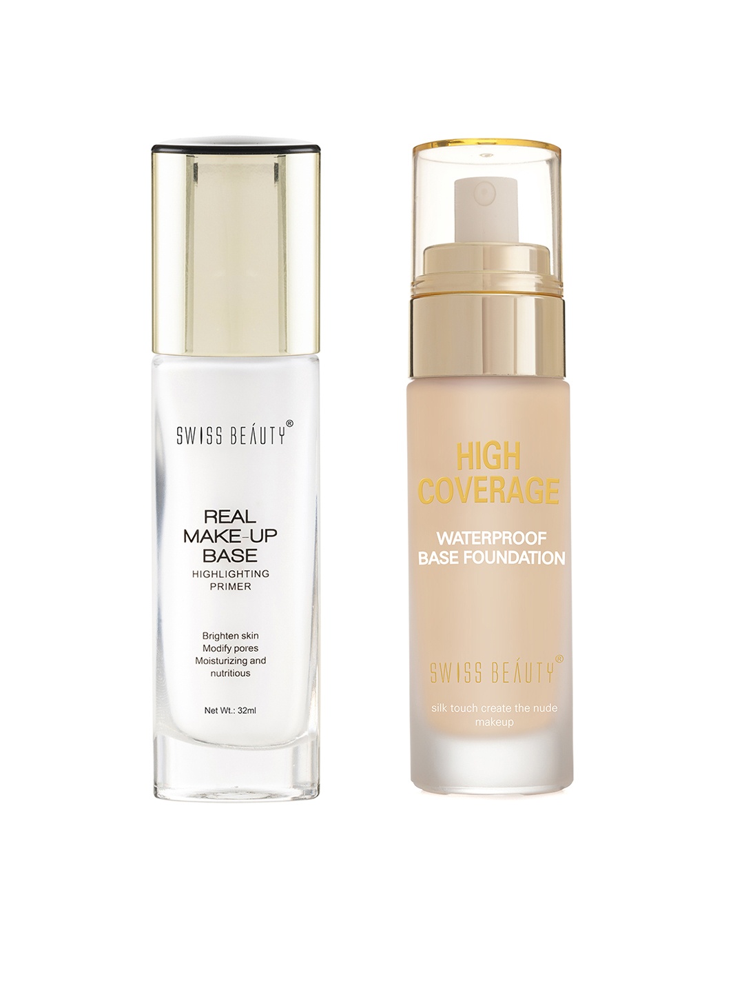 

SWISS BEAUTY Set of Highlighting Primer - 32ml & Waterproof Base Foundation - 60g, Off white