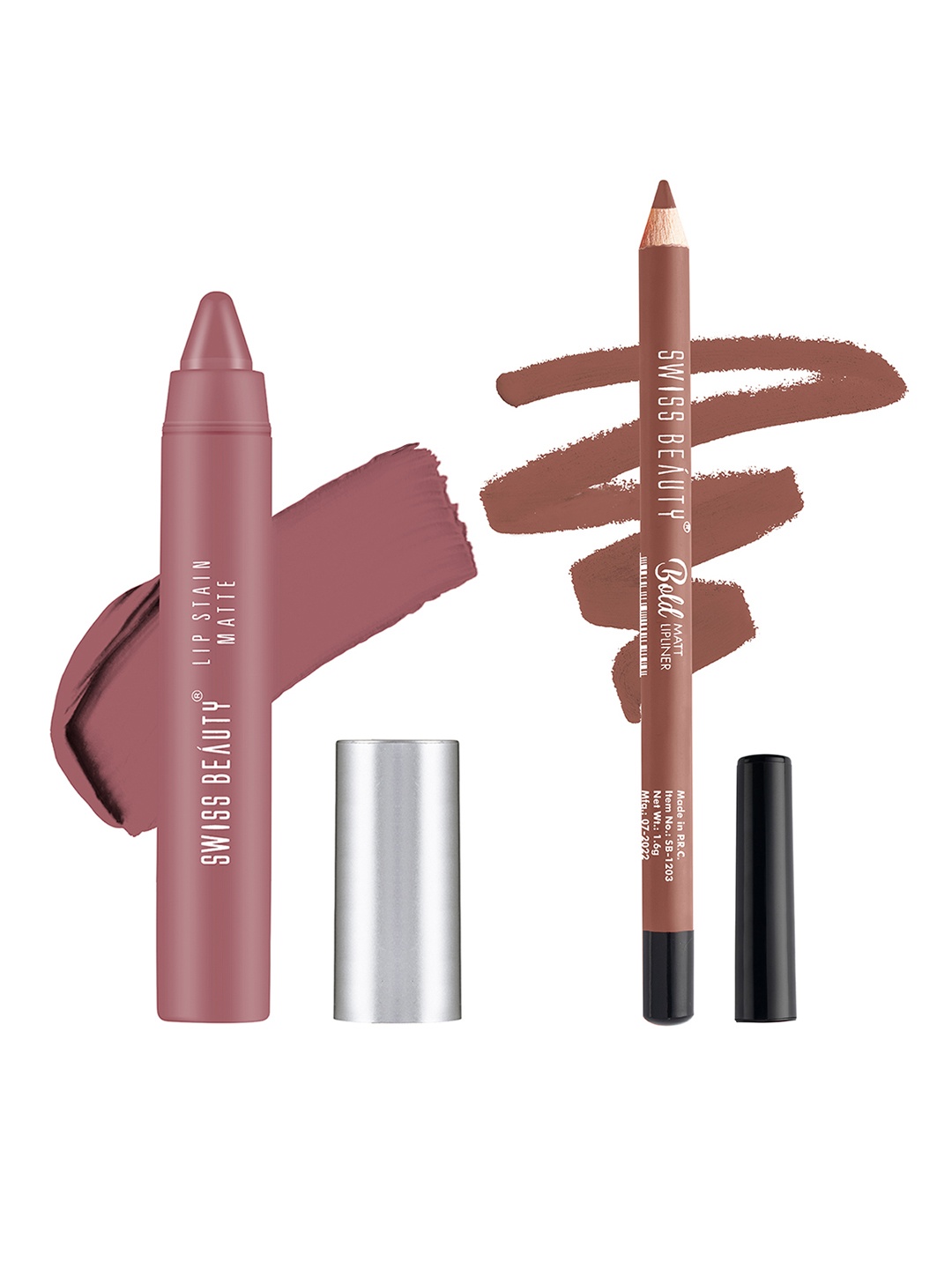 

SWISS BEAUTY Set of Bold Matt Lip Liner Pencil & Lip Stain Matte Lipstick, Nude
