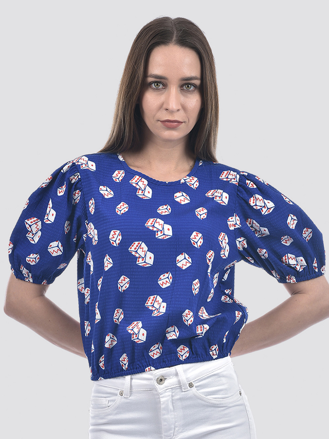 

ONLY Women Printed Puff Sleeves Top, Blue