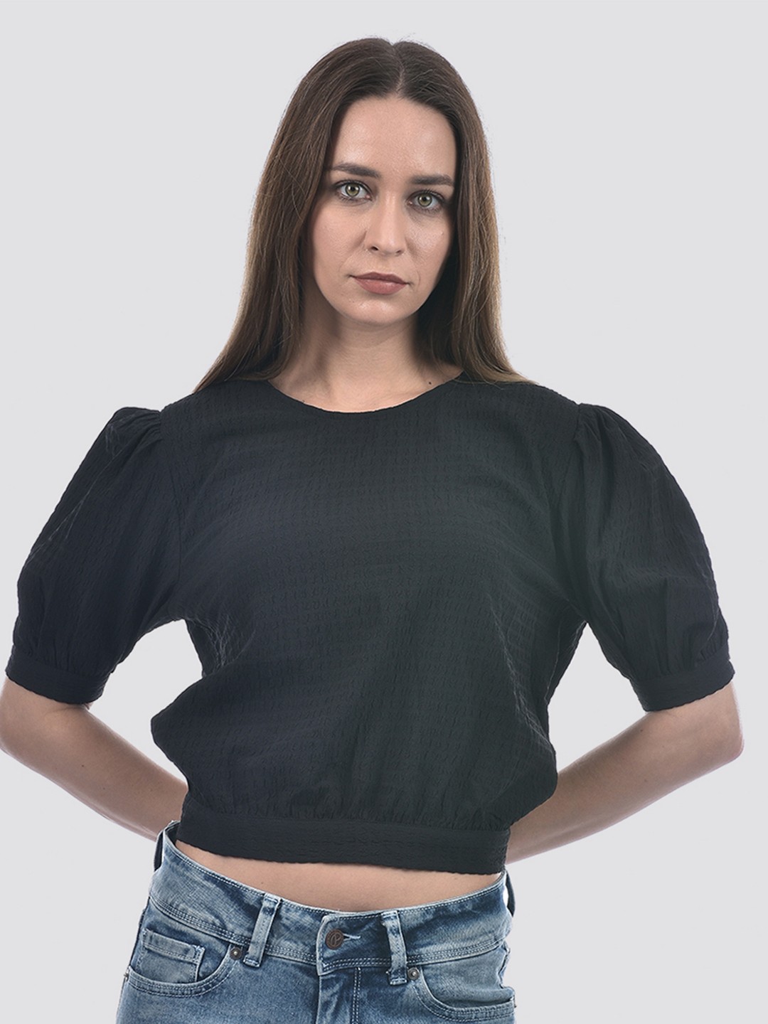 

ONLY Women Puff Sleeve Regular Crop Top, Black