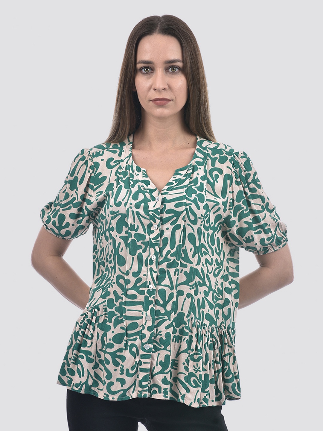 

ONLY Floral Print Kimono Sleeve Styled Back Top, Green