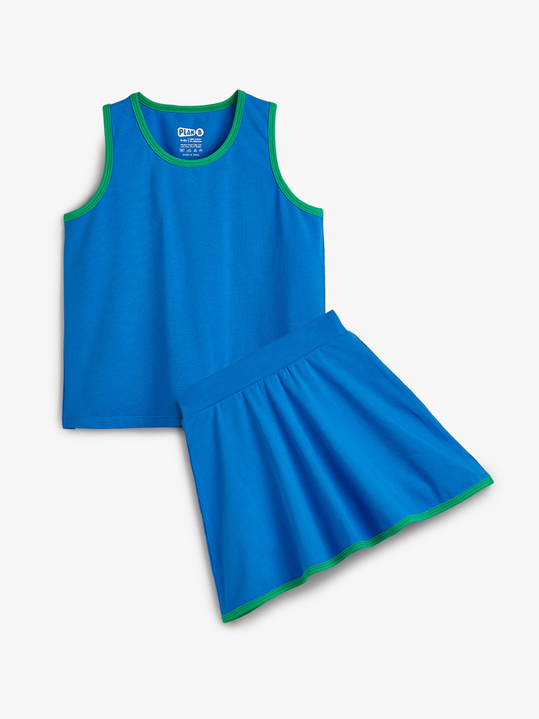 

You Got Plan B Girls Pure Cotton Tank Top & Skirt, Blue