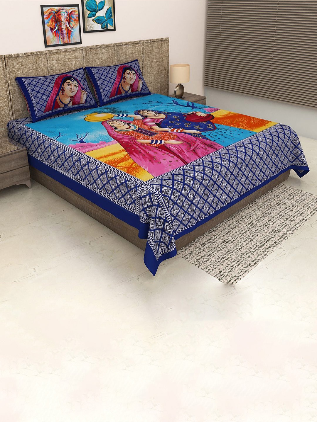 

Urban Magic Blue & Pink Abstract Printed Cotton 104 TC Queen Bedsheet With 2 Pillow Covers