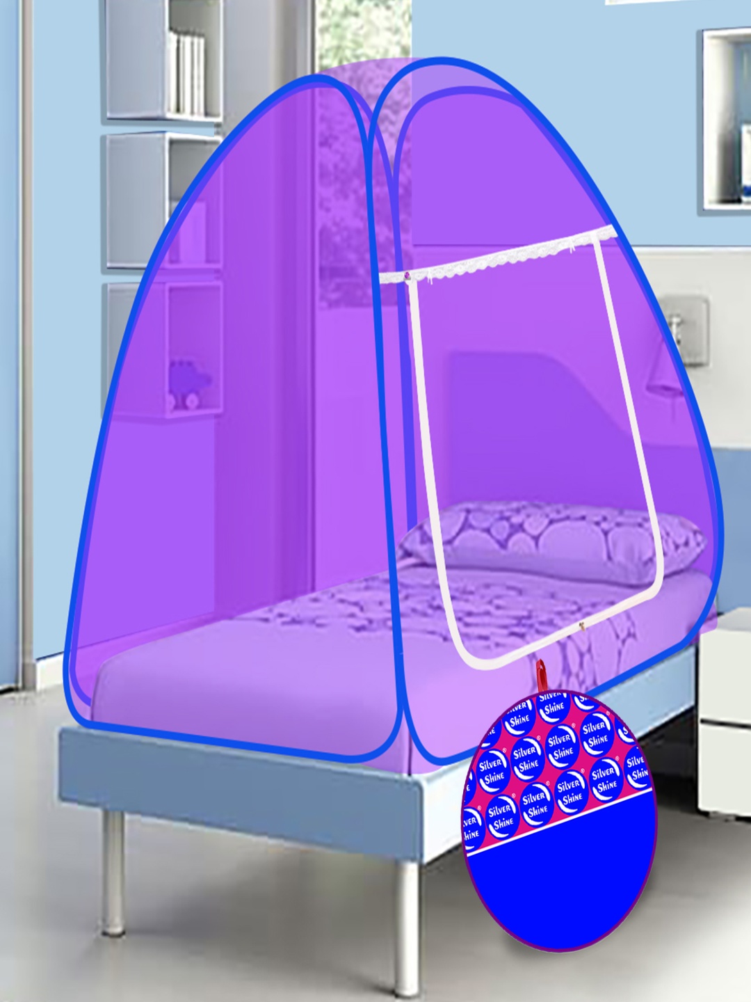 

Silver Shine Purple & Blue Single Bed Foldable Tent Mosquito Net