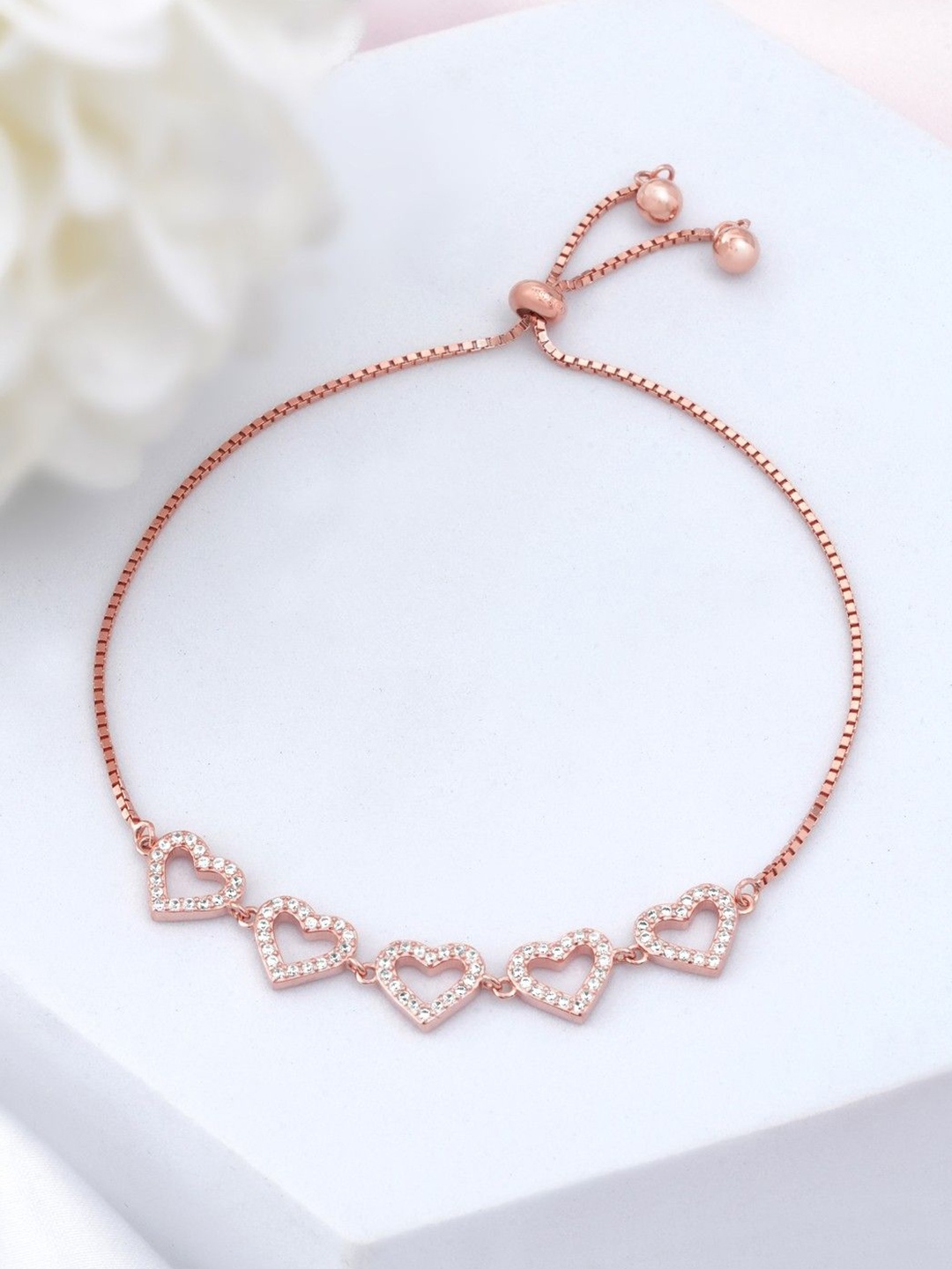 

Zavya 925 Sterling Silver Rose Gold-Plated Cubic Zirconia Studded Link Bracelet