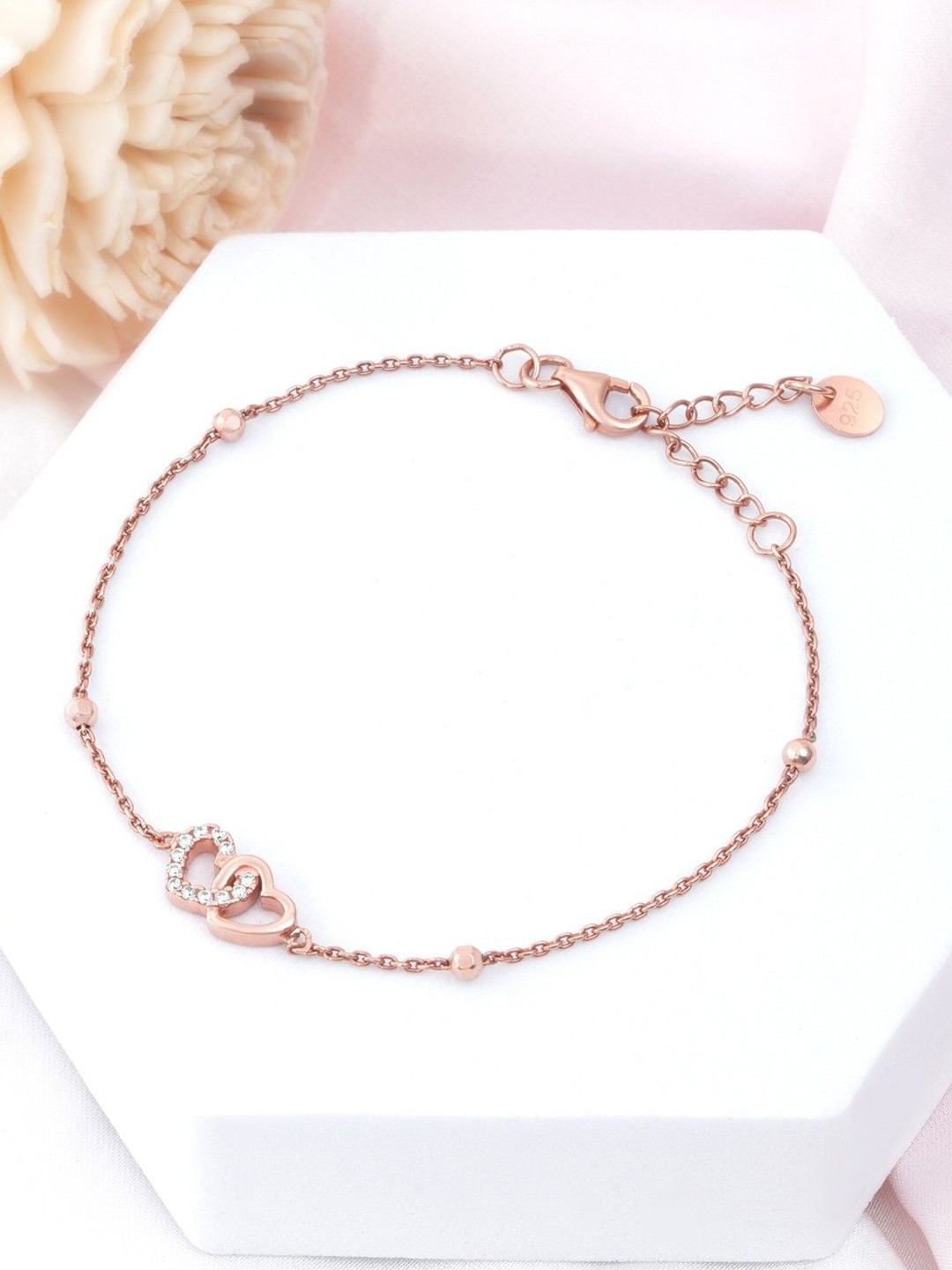 

Zavya 925 Sterling Silver Rose Gold-Plated Cubic Zirconia Studded Link Bracelet