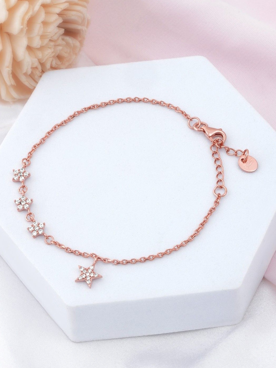 

Zavya 925 Sterling Silver Rose Gold-Plated Cubic Zirconia Studded Link Bracelet