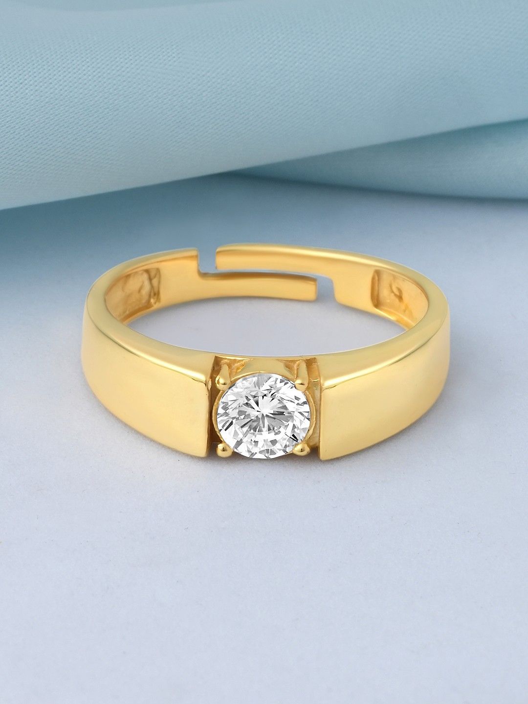 

Zavya Men 925 Sterling Silver Gold Plated CZ Studded Solitaire Finger Ring