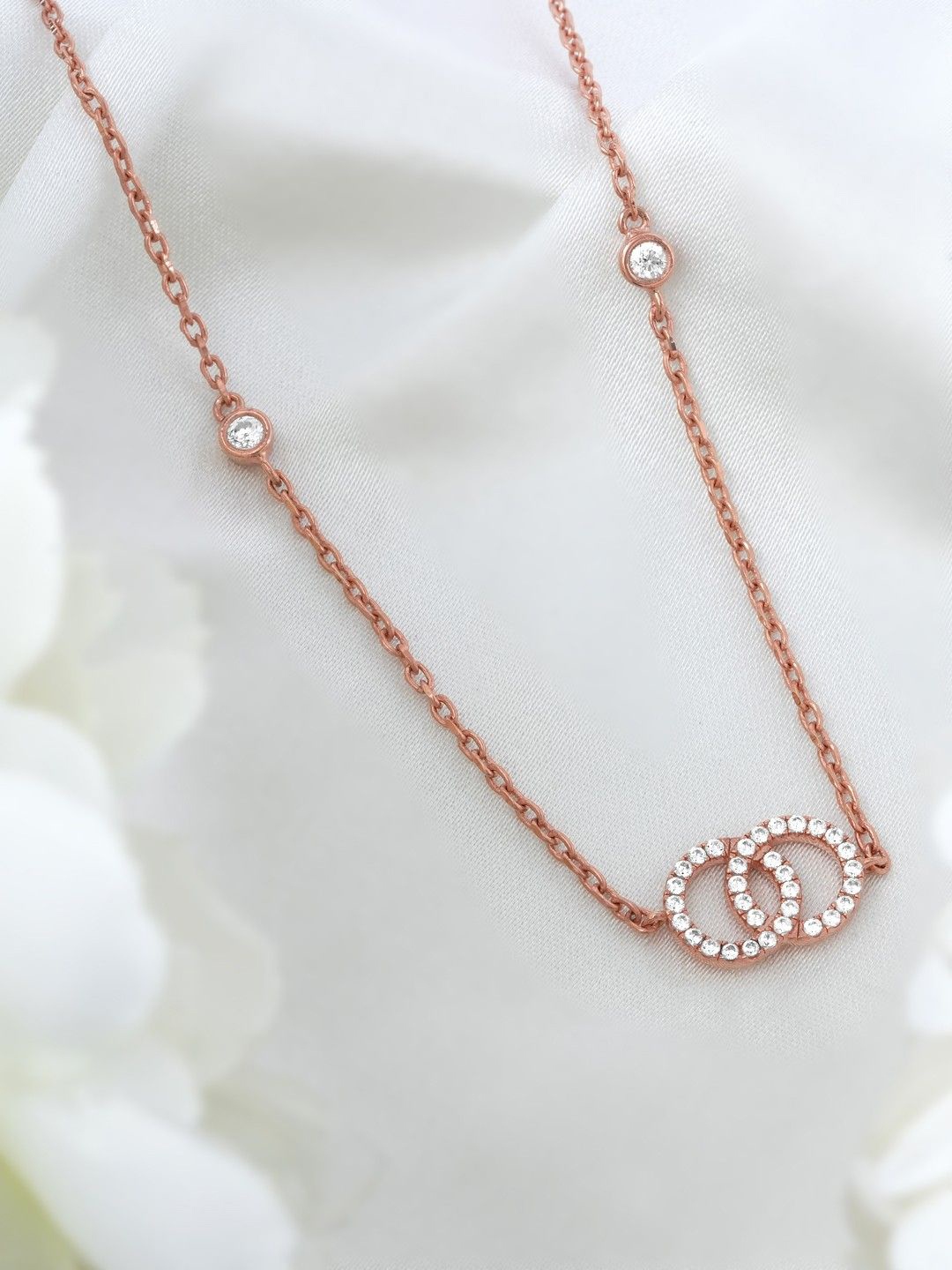 

Zavya 925 Sterling Silver Rose Gold-Plated Cubic Zirconia Studded Chain